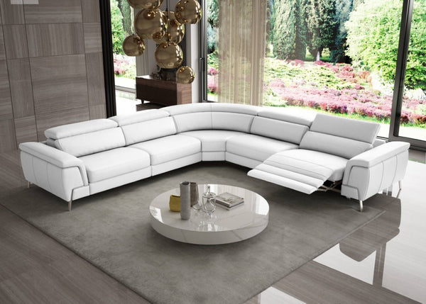 VIG Furniture Wonder Italian Modern White Leather Sectional Sofa With Electric Recliners, Stainless Legs, Luxury Comfort VGCCWONDER-WHT-SECT