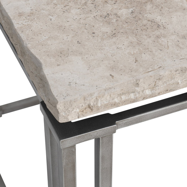 Bernhardt Bernhardt Riverton Side Table — Honed Bianco Travertine Top, Sculptural Silver Metal Base, 24" Square 494111