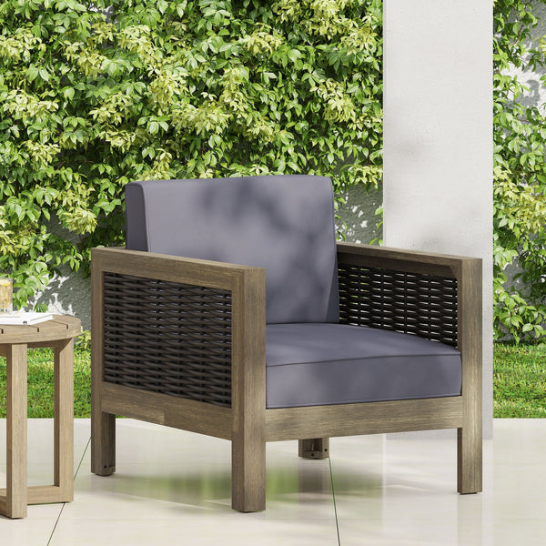 English Elm Christopher Knight Home® - Outdoor Acacia Wood Club Chair With Wicker Accents – Stylish, Weather-Resistant Comfort For Patios 68942.00DGRY
