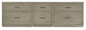 Hooker Furniture Linville 96" Credenza In Smoked Mink Oak Veneer With Locks, Pendaflex Files & Antique Pewter Pulls 6150-10931-85
