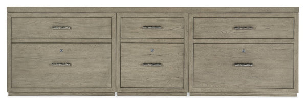 Hooker Furniture Linville 96" Credenza In Smoked Mink Oak Veneer With Locks, Pendaflex Files & Antique Pewter Pulls 6150-10931-85