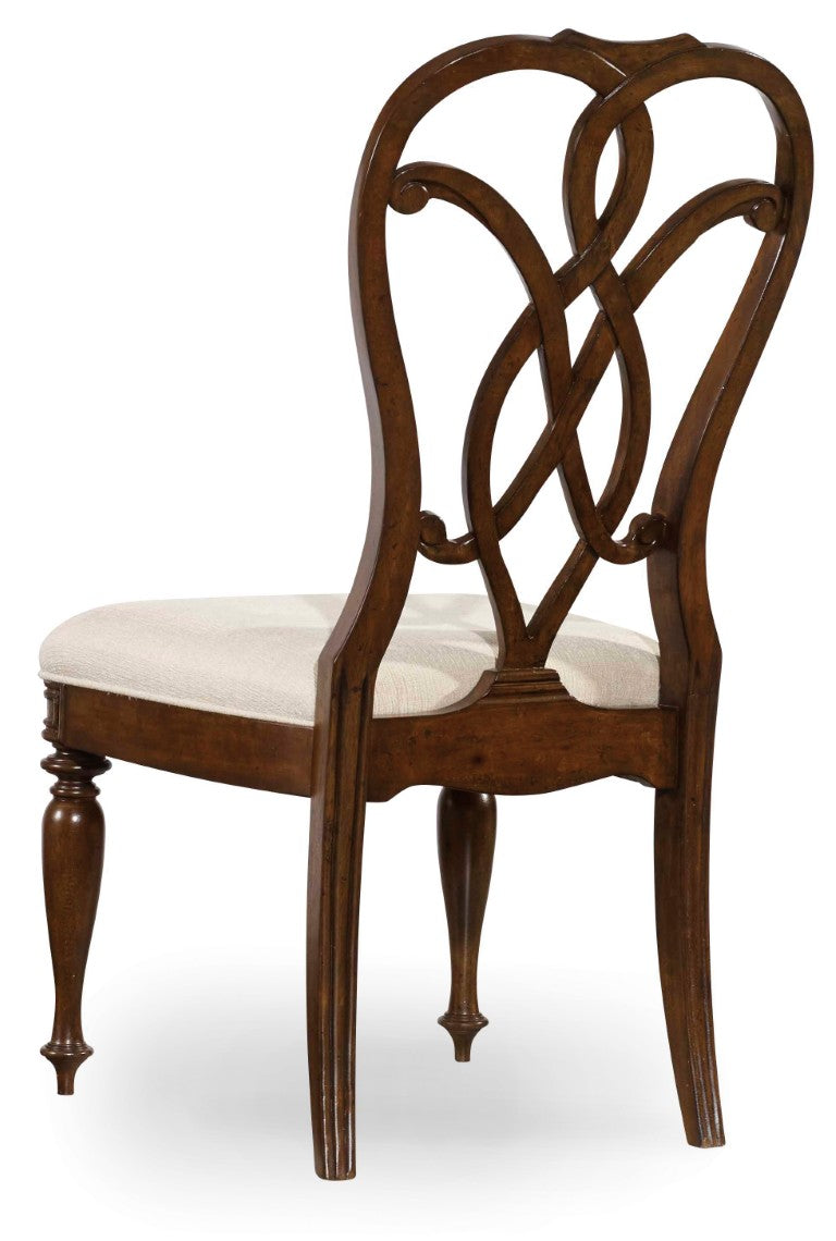 Hooker Furniture Leesburg Mahogany Splatback Side Chair With Alabaster Upholstery, Ribbon Fretwork, Distressed Vintage Charm 5381-75310