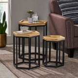 Christopher Knight Home® - Noble House - Morella Modern Industrial Handcrafted Mango Wood Nested Side Tables (Set of 3), Natural and Black