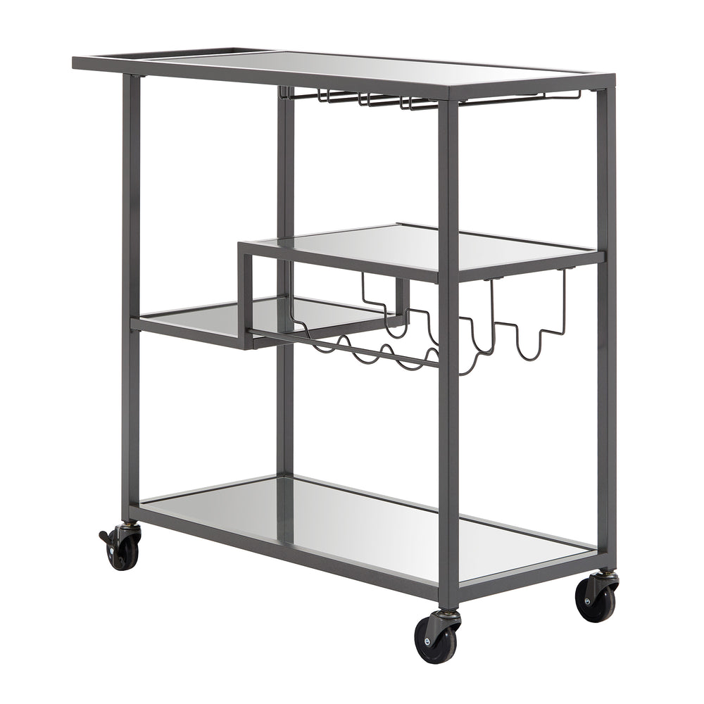 Homelegance By Top-Line Samar Glass Top Metal Bar Cart Black Steel