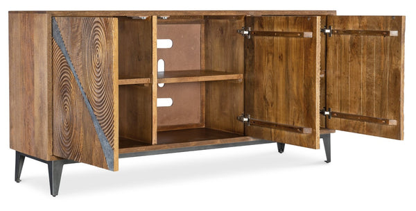Hooker Furniture Commerce Vortex Credenza With Mango Wood, Slate Inlay & Iron Base — Tv Console, Buffet Storage 7228-85076-85