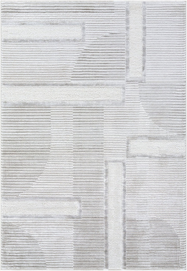 Livabliss Wolly Art Deco Geometric Machine Woven Area Rug Polypropylene Blend for Living Rooms Ivory, White 5'3" x 7' WOY2300-537