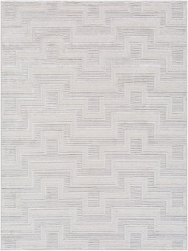 Livabliss Wolly Art Deco Machine Woven Polypropylene Area Rug for Living Dining Entryway Ivory, White 5'3" x 7' WOY2301-537