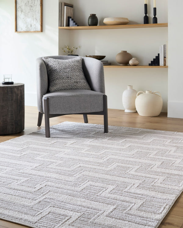Livabliss Wolly Art Deco Machine Woven Polypropylene Area Rug for Living Dining Entryway Ivory, White 5'3" x 7' WOY2301-537