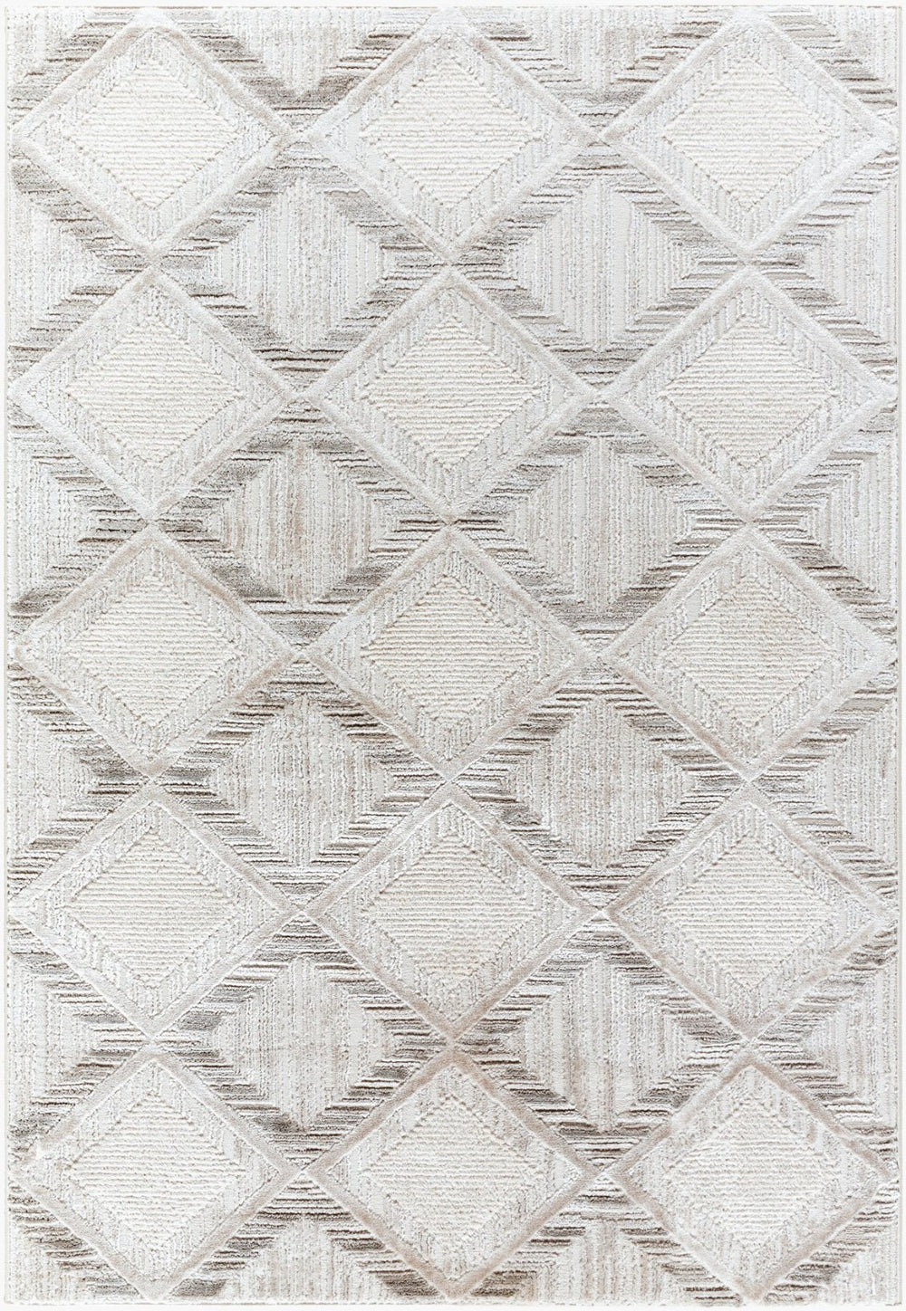 Livabliss Wolly Art Deco Machine Woven Polypropylene Area Rug for Living Room High Traffic Zones Ivory, Light Gr 5'3" x 7' WOY2302-537