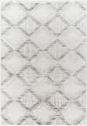 Livabliss Wolly Art Deco Machine Woven Polypropylene Area Rug for Living Room High Traffic Zones Ivory, Light Gr 5'3" x 7' WOY2302-537