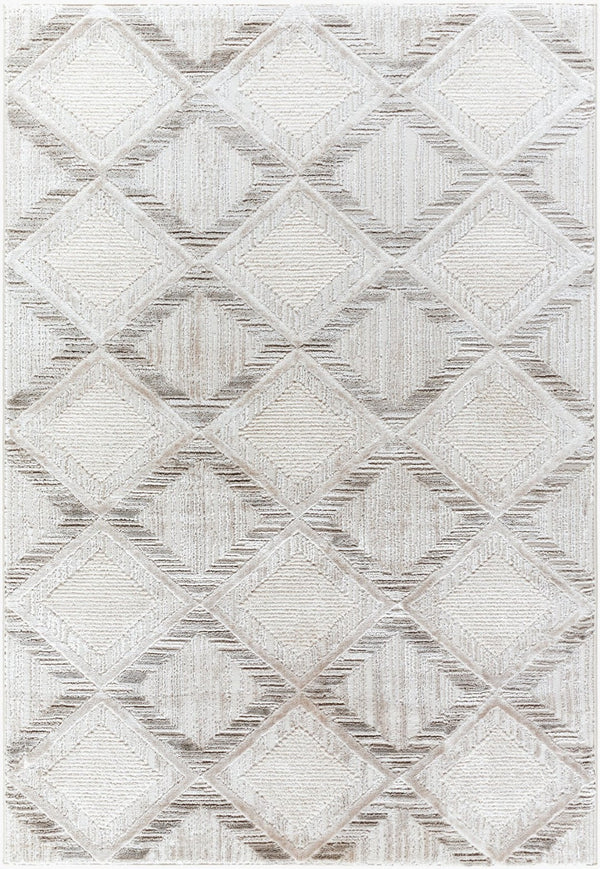 Livabliss Wolly Art Deco Machine Woven Polypropylene Area Rug for Living Room High Traffic Zones Ivory, Light Gr 5'3" x 7' WOY2302-537