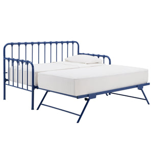 Homelegance By Top-Line Varden Metal Daybed with Lift-up Trundle Blue Metal