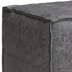 English Elm Brody Square Pouf - Distressed Black Vegan Leather For Modern Industrial Style & Comfort B136P159280