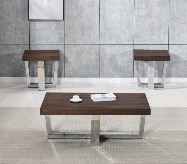 English Elm Steve Silver - Laredo - Rustic Modern Coffee Table With Chrome Base, Hand-Stained Chestnut Finish & Durable Design B081P157764-GIGA