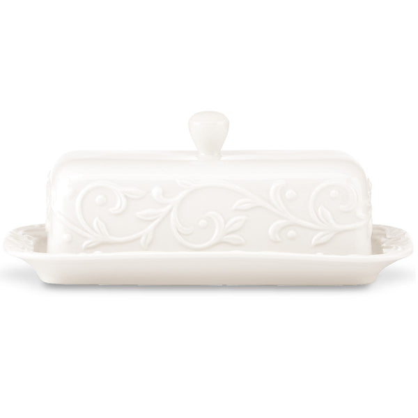 Lenox Opal Innocence Carved Covered Butter Dish White, WHITE PORCELAIN 826012
