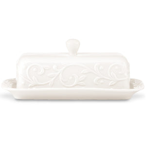 Lenox Opal Innocence Carved Covered Butter Dish White, WHITE PORCELAIN 826012