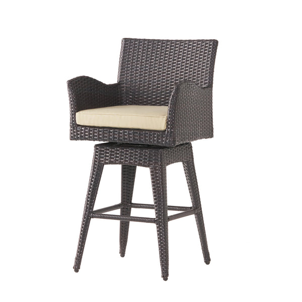 English Elm Modern Outdoor Pe Wicker Swivel Barstool with Cushioned Seat and Iron Frame 54128.00