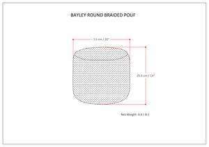 English Elm Bayley Handcrafted Round Braided Pouf Ottoman in Natural Cotton with Supportive Polystyrene Fill, 20" Beige B136P159301