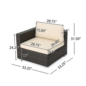 English Elm Christopher Knight Home® - SANTA SANTA ROSA Left Armchair in Grey Rattan with Aluminum Frame — Weatherproof, Modern Comfort Multi 65057.00ALUMBRN
