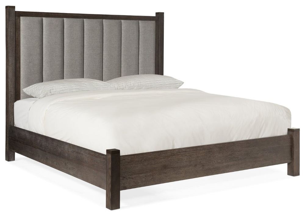 Hooker Furniture Miramar Jackson Queen Poster Bed With Vertically-Channeled Upholstered Headboard, Rustic Oak Finish 89.25 L x 79.50W x 64.25H 6202-90666-SHORT