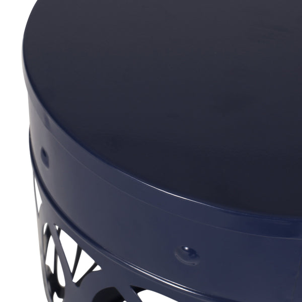 English Elm Outdoor Powder-coated Iron End Table with Geometric Cutout Design for Patio Lounging Navy Blue 73607.00NBLU