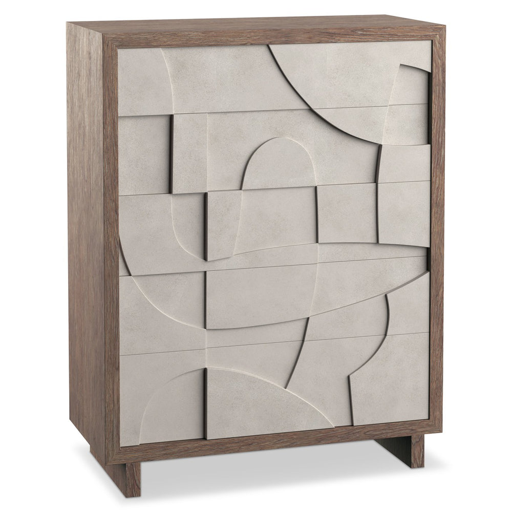 Bernhardt Bernhardt Casa Paros Tall Drawer Chest Reimagined: Rustic Modern 5-Drawer Faux Concrete Fronts, Playa Wood Finish With Soft-Close Mechanism 317118