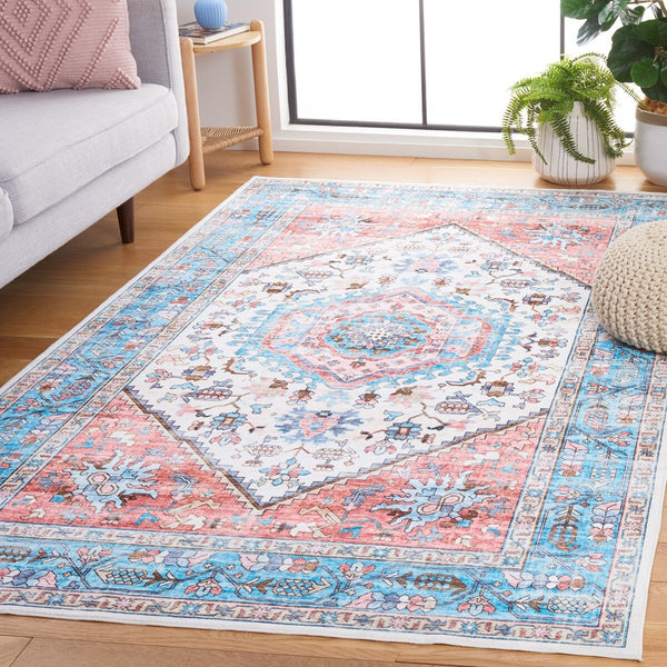 Safavieh Washable Printed Rug 322 Power Loomed Washable Rug Turquoise / Red WPR322K-2-SET2
