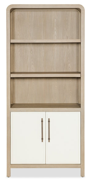 Hooker Furniture Brixton Bookcase With Two-Tone Elm & Ivory Doors, Adjustable Shelves, Concealed Storage, 80"H 6022-10445-80