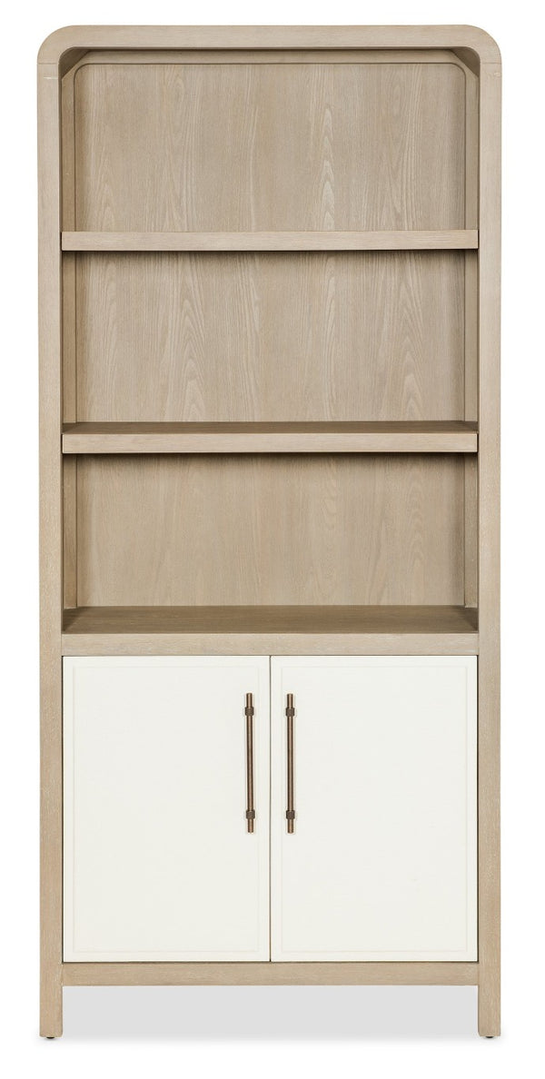 Hooker Furniture Brixton Bookcase With Two-Tone Elm & Ivory Doors, Adjustable Shelves, Concealed Storage, 80"H 6022-10445-80