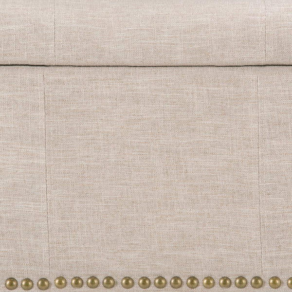 English Elm Kingsley Large Storage Ottoman in Natural Linen Look Fabric with Nailhead Trim & Child-Safe Hinge B136P159920
