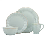 French Perle 4-Piece Stoneware Set: Scalloped Edges, Microwave & Dishwasher Safe