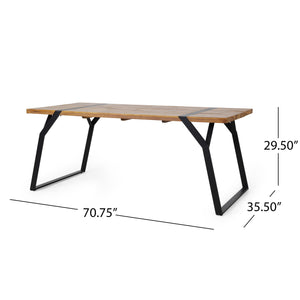 English Elm Christopher Knight Home® - ZORA Acacia Wood Dining Table with Iron Frame, Industrial Teak Finish, 70.75" Long Patio Centerpiece 72265.00BLK