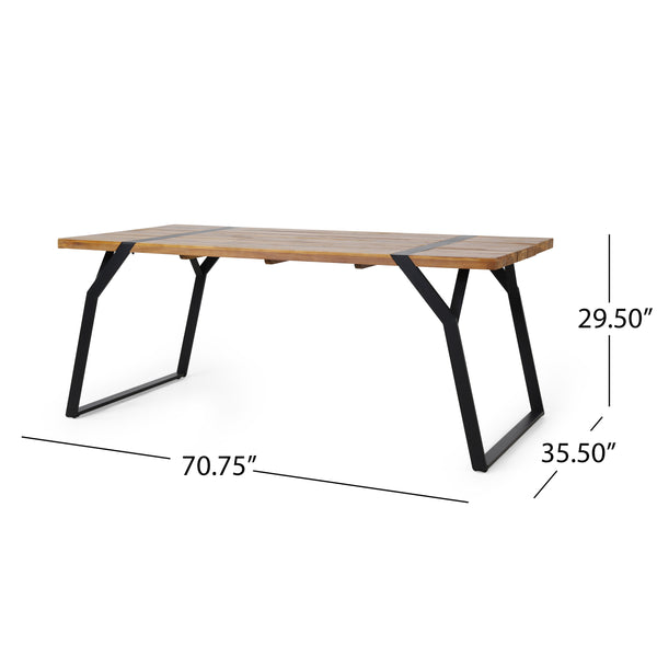 English Elm Christopher Knight Home® - ZORA Acacia Wood Dining Table with Iron Frame, Industrial Teak Finish, 70.75" Long Patio Centerpiece 72265.00BLK