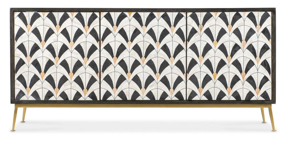 Hooker Furniture Melange Renee Credenza With Hand Inlay, Black Mango Wood & Gold Base — Storage, Media-Ready Elegance 628-85718-99