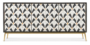 Hooker Furniture Melange Renee Credenza With Hand Inlay, Black Mango Wood & Gold Base — Storage, Media-Ready Elegance 628-85718-99