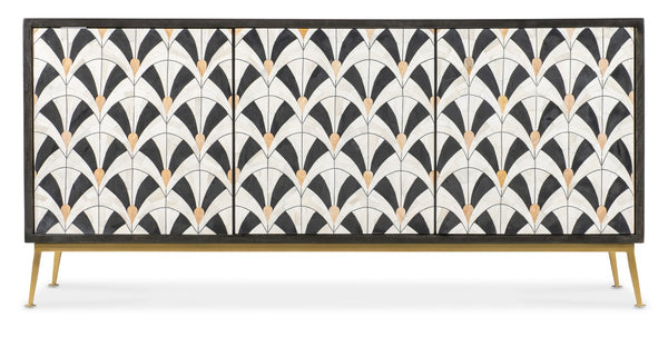 Hooker Furniture Melange Renee Credenza With Hand Inlay, Black Mango Wood & Gold Base — Storage, Media-Ready Elegance 628-85718-99