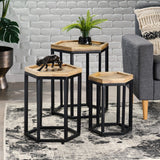 Christopher Knight Home® - Noble House - Morella Modern Industrial Handcrafted Mango Wood Nested Side Tables (Set of 3), Natural and Black