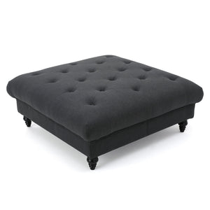 English Elm Madrid Round Tufted Ottoman Plush Cream Polyester Footrest for Living Room Decor 54130.00DGY