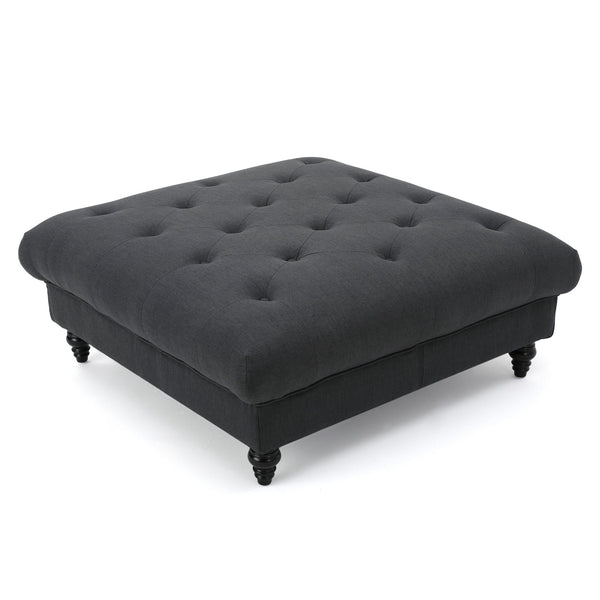 English Elm Madrid Round Tufted Ottoman Plush Cream Polyester Footrest for Living Room Decor 54130.00DGY