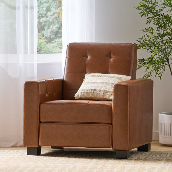 English Elm Christopher Knight Home® - RECLINER ergonomic PU leather lounge chair with plush padding and supportive design for home comfort and style Light Brown 71978.00PUCOGN