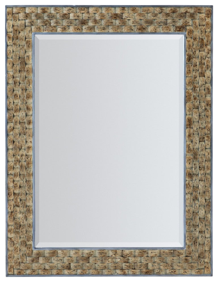 Hooker Furniture Surfrider Layered Cork Portrait Mirror With Beveled Glass, Silver Trim & Distressed Coastal Charm 6015-90004-85