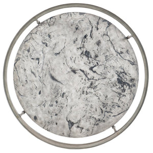 Hooker Furniture Round Cocktail Table With Champagne Metal Frame, Tempered Glass Top & Sculptural Concrete Base (38") 5889-80111-00