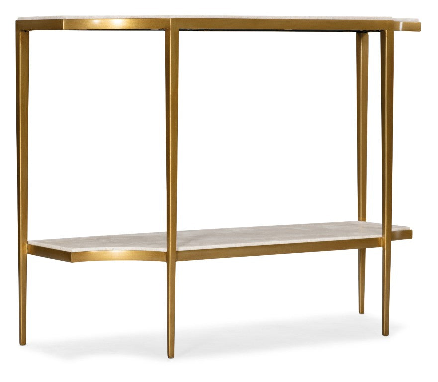 Hooker Furniture Commerce Travertine Console Table With Luxe Metal Frame, Sculpted Shelf For Entryway Storage And Style Gold 7228-80012-00