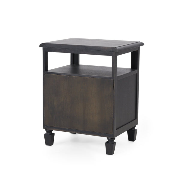 English Elm Christopher Knight Home® - NIGHTSTAND Rustic Dark Grey Acacia Wood with Cane Webbing, Cabinet + Open Shelf Storage, 15.75"W x 24"H 71931.00DGRY