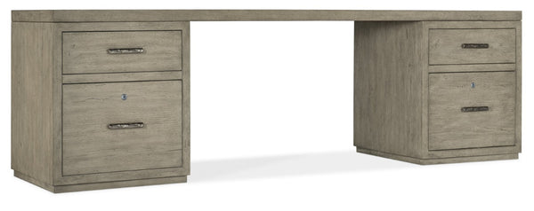 Hooker Furniture Linville Executive 96" Oak Veneer Desk In Mink Finish With Dual Locking Files And Fully Finished Back Medium Wood 6150-10921-85
