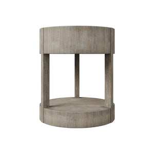 Bernhardt Bernhardt Calder Nightstand In Rustic Gray Quartered Oak — Round Modern Bedside Table W/ Drawer & Shelf 369212