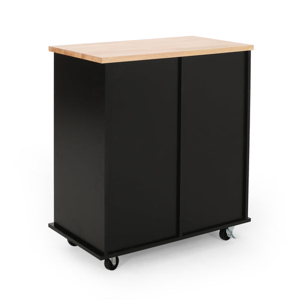 English Elm Christopher Knight Home® - Kitchen Island Cart with Rubberwood Top, Rolling Storage Cabinet with Drawers & Locking Casters Black 67757.00NATBLK