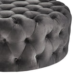 Homelegance By Top-Line Pietro Round Tufted Ottoman with Casters Dark Grey Velvet