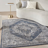 Nourison American Manor AMR02 Machine Made Power-loomed Narrow Border Indoor Only Farmhouse Vintage Rug Blue, Blue 82% Polypropylene,18% Polyester 99446883032