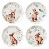 Butterfly Meadow Bunny 4-Piece Porcelain Plate Set, Scalloped, Dishwasher Safe